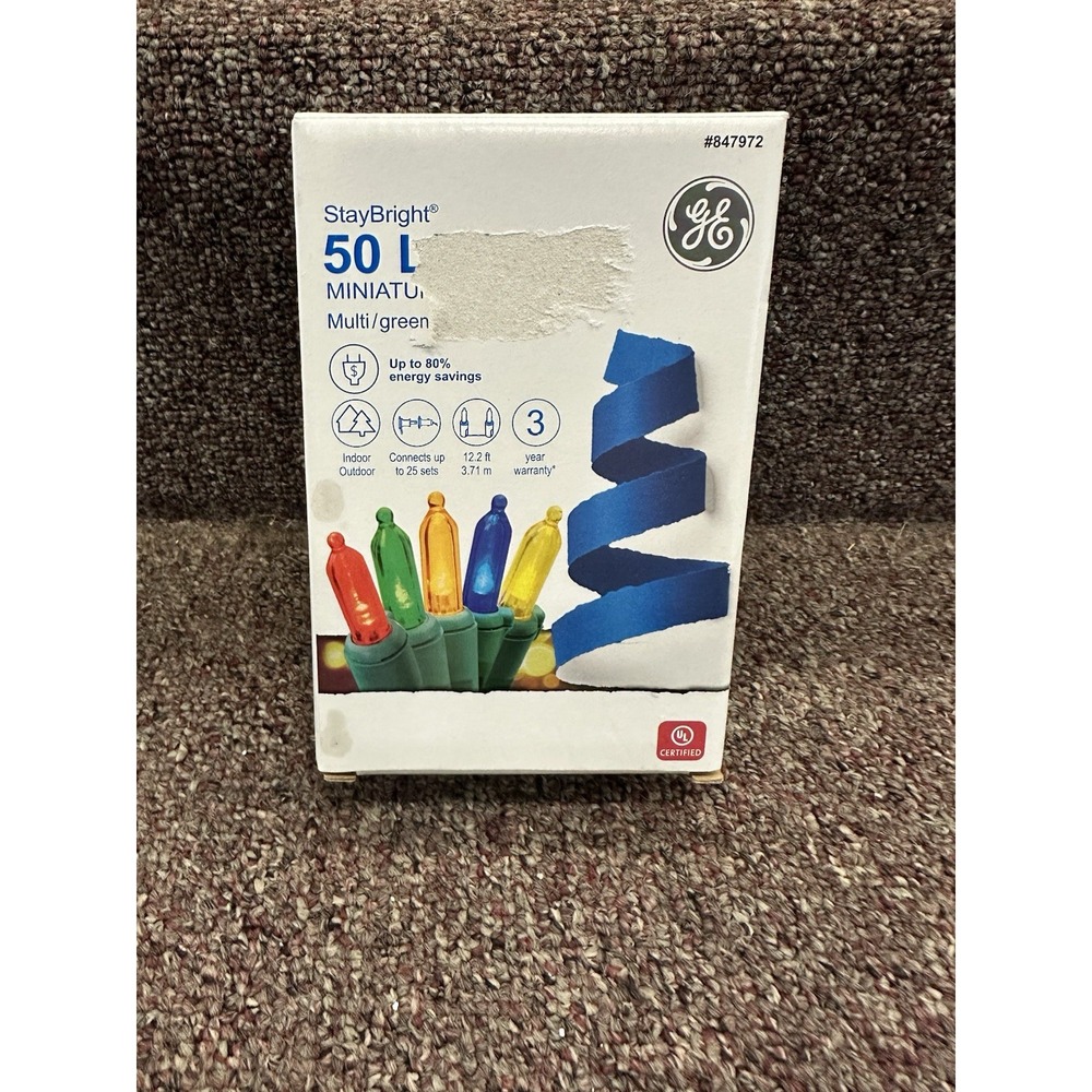"NEW" GE StayBright 50ct LED‎ Miniature Lights 12.2-ft Multicolor/green Wire